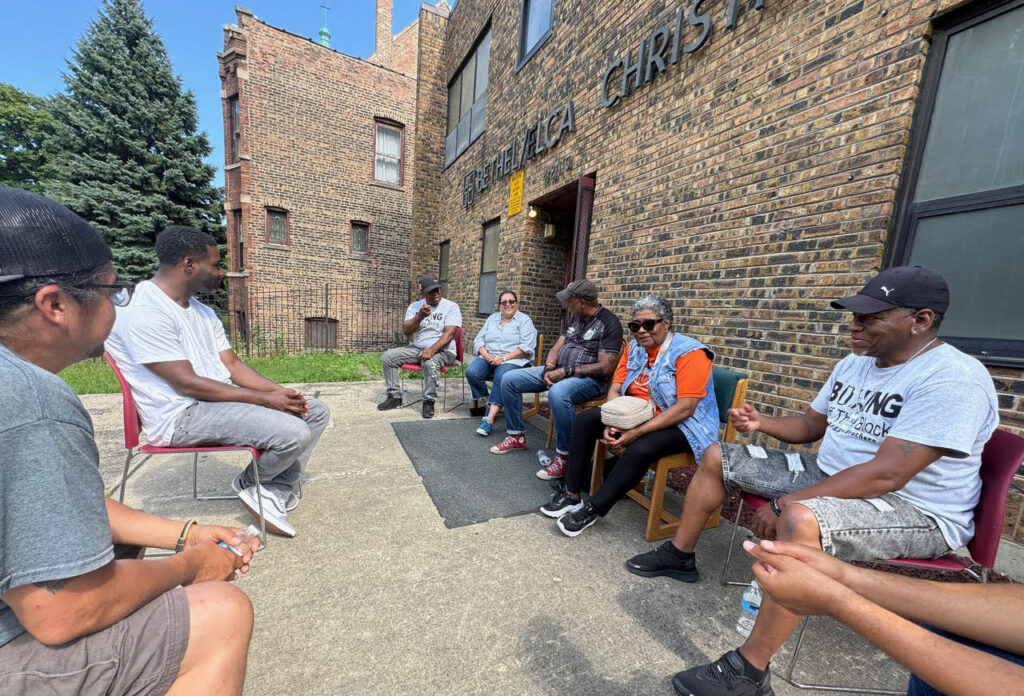 A gathering, or imbizo, of grassroots leaders outside of Boxing Outside the Block